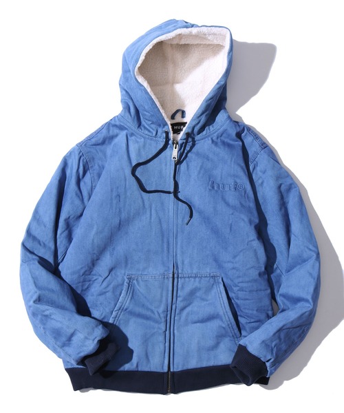 HUF（ハフ）の「HUF/ハフ COLTON HOODED ZIP JACKET デニムボアジャケット エンボスロゴ シェルパジャケット（デニムジャケット・メンズ・インディゴブルー・M/L/XL）」の5枚目の写真