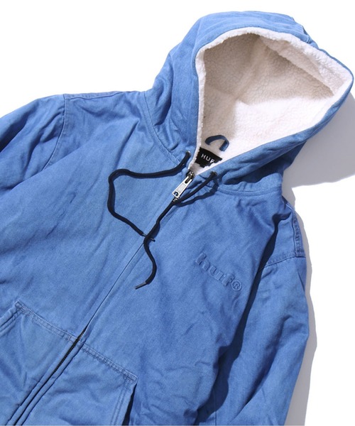 HUF（ハフ）の「HUF/ハフ COLTON HOODED ZIP JACKET デニムボアジャケット エンボスロゴ シェルパジャケット（デニムジャケット・メンズ・インディゴブルー・M/L/XL）」の6枚目の写真