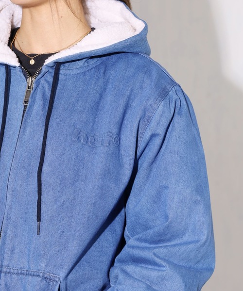 HUF（ハフ）の「HUF/ハフ COLTON HOODED ZIP JACKET デニムボアジャケット エンボスロゴ シェルパジャケット（デニムジャケット・メンズ・インディゴブルー・M/L/XL）」の11枚目の写真
