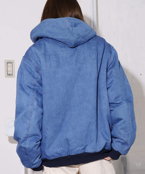 HUF（ハフ）の「HUF/ハフ COLTON HOODED ZIP JACKET デニムボアジャケット エンボスロゴ シェルパジャケット（デニムジャケット・メンズ・インディゴブルー・M/L/XL）」の15枚目の写真