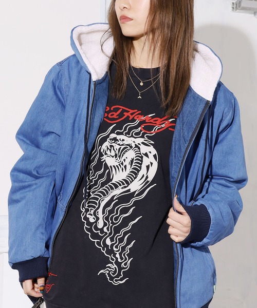 HUF（ハフ）の「HUF/ハフ COLTON HOODED ZIP JACKET デニムボアジャケット エンボスロゴ シェルパジャケット（デニムジャケット・メンズ・インディゴブルー・M/L/XL）」の14枚目の写真