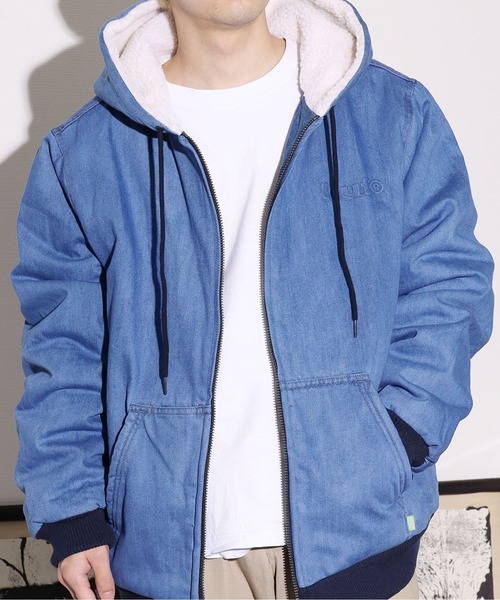 HUF（ハフ）の「HUF/ハフ COLTON HOODED ZIP JACKET デニムボアジャケット エンボスロゴ シェルパジャケット（デニムジャケット・メンズ・インディゴブルー・M/L/XL）」の19枚目の写真