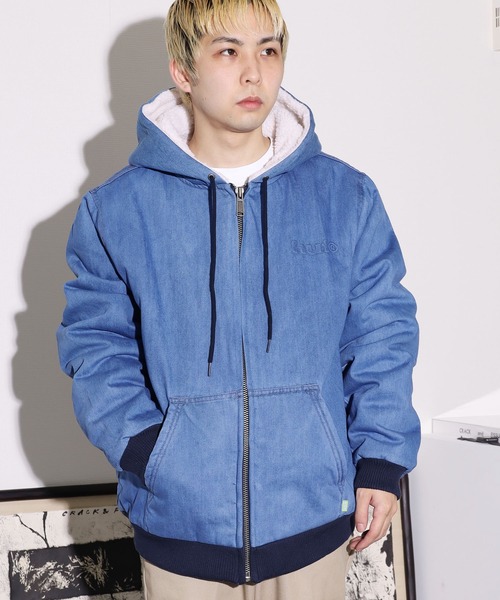 HUF（ハフ）の「HUF/ハフ COLTON HOODED ZIP JACKET デニムボアジャケット エンボスロゴ シェルパジャケット（デニムジャケット・メンズ・インディゴブルー・M/L/XL）」の16枚目の写真