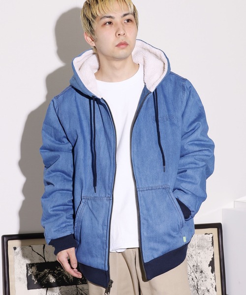 HUF（ハフ）の「HUF/ハフ COLTON HOODED ZIP JACKET デニムボアジャケット エンボスロゴ シェルパジャケット（デニムジャケット・メンズ・インディゴブルー・M/L/XL）」の18枚目の写真