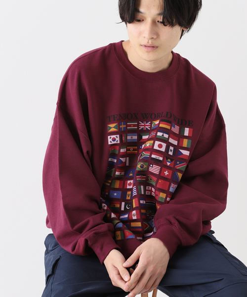 TENBOX(テンボックス)の「【TENBOX×JOURNAL STANDARD】別注 WORLD FLAG CREW(スウェット・メンズ・ブラック/ボルドー・LARGE/X-LARGE/XX-LARGE)」の2枚目の写真