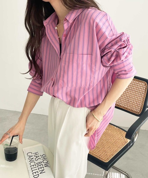 GeeRA(ジーラ)の「【9色/5サイズ展開】オーバーサイズベーシックルーズシャツ(シャツ/ブラウス・レディース・ベージュ/グリーン/ブルー/パープル/ピンク/ブラック/チェック/ホワイト系その他/ブルー系その他/ピンク系その他/ブラック系その他・XX-LARGE/LARGE/SMALL/MEDIUM/X-LARGE)」の9枚目の写真