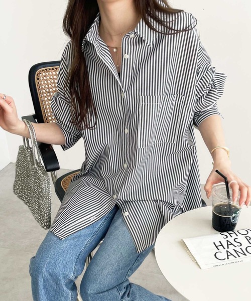 GeeRA(ジーラ)の「【9色/5サイズ展開】オーバーサイズベーシックルーズシャツ(シャツ/ブラウス・レディース・ベージュ/グリーン/ブルー/パープル/ピンク/ブラック/チェック/ホワイト系その他/ブルー系その他/ピンク系その他/ブラック系その他・XX-LARGE/LARGE/SMALL/MEDIUM/X-LARGE)」の3枚目の写真