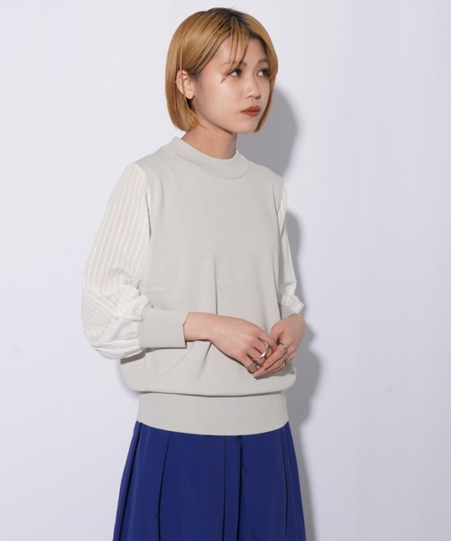 LADY LUCK LUCA(レディラックルカ)の「LC/LLL 14G袖ストライプ プルオーバー(Tシャツ/カットソー・レディース・ライトグレー/ブラック/ベージュ・FREE)」の3枚目の写真