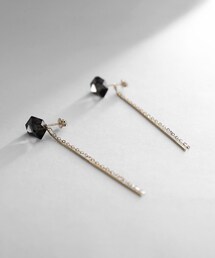 K10カラーストーン（バイカラースモーキークォーツ）変形ロック フリンジスタッドピアス