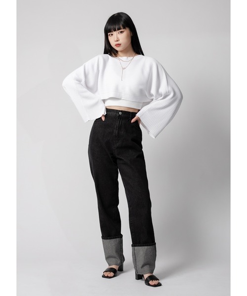 Adoon plain（アドーンプレーン）の「ロールアップデニム（デニムパンツ・レディース・ダークインディゴブルー/ブラック/ホワイト・MEDIUM/LARGE）」の7枚目の写真