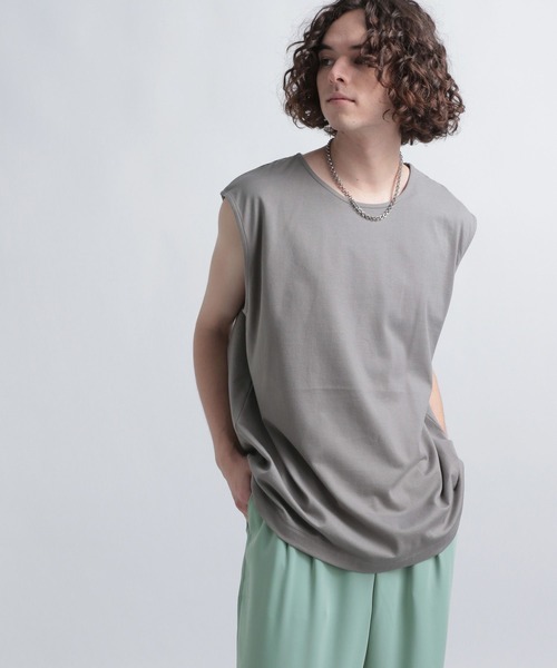 HARE（ハレ）の「ユルノースリーブカット(HARE)（Tシャツ/カットソー・メンズ・ブラック/グレー/ライトブラウン/ブルー/パープル/グレー系その他・FREE）」の4枚目の写真