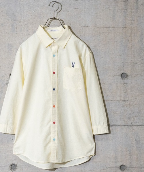 Candy Fantasy(キャンディーファンタジー)の「【a】オックスカラーボタンアニマル刺繍七分袖レギュラーシャツ(シャツ/ブラウス・メンズ・ホワイト/サックスブルー/イエロー/マルチ/ネイビー/ライトグリーン・MEDIUM/LARGE/X-LARGE)」の5枚目の写真