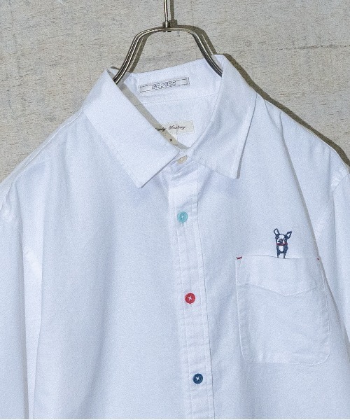 Candy Fantasy(キャンディーファンタジー)の「【a】オックスカラーボタンアニマル刺繍七分袖レギュラーシャツ(シャツ/ブラウス・メンズ・ホワイト/サックスブルー/イエロー/マルチ/ネイビー/ライトグリーン・MEDIUM/LARGE/X-LARGE)」の7枚目の写真