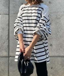 INTER FACTORY | ファッションインフルエンサー yan - ボリュームスリーブボーダートップス　made in INTER FACTORY(Tシャツ/カットソー)