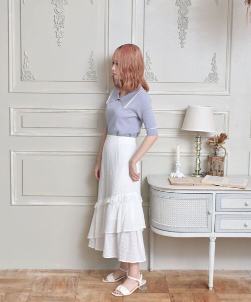 ems excite(エムズエキサイト)の「レースティアードスカート(スカート・レディース・ブルー/アイボリー/オフホワイト・FREE)」の6枚目の写真