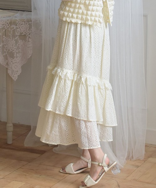 ems excite(エムズエキサイト)の「レースティアードスカート(スカート・レディース・ブルー/アイボリー/オフホワイト・FREE)」の2枚目の写真