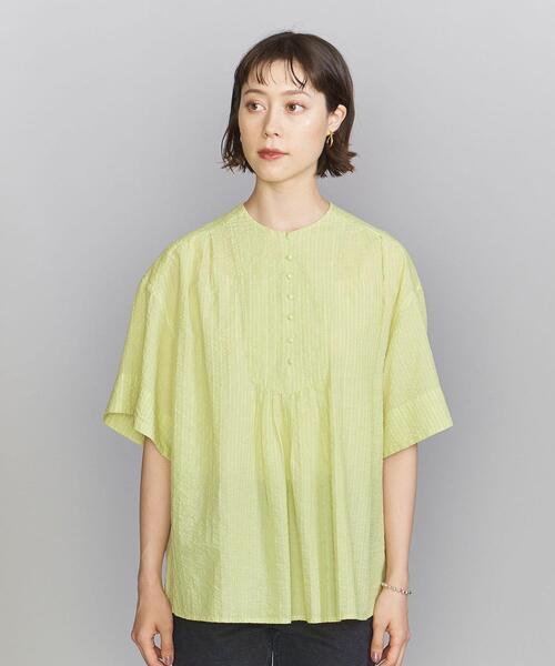 BEAUTY&YOUTH UNITED ARROWS(ビューティーアンドユースユナイテッドアローズ)の「コットンサッカー フロントボタン 5分袖 ブラウス -ウォッシャブル-(シャツ/ブラウス・レディース・ブラック/ホワイト/ライム・FREE)」の4枚目の写真