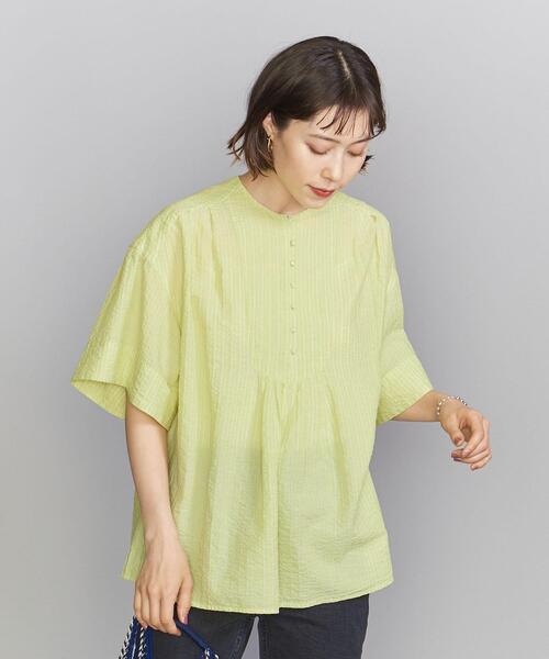 BEAUTY&YOUTH UNITED ARROWS(ビューティーアンドユースユナイテッドアローズ)の「コットンサッカー フロントボタン 5分袖 ブラウス -ウォッシャブル-(シャツ/ブラウス・レディース・ブラック/ホワイト/ライム・FREE)」の7枚目の写真