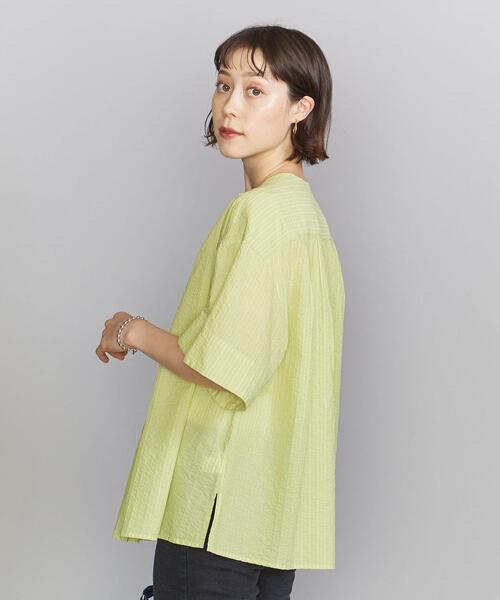 BEAUTY&YOUTH UNITED ARROWS(ビューティーアンドユースユナイテッドアローズ)の「コットンサッカー フロントボタン 5分袖 ブラウス -ウォッシャブル-(シャツ/ブラウス・レディース・ブラック/ホワイト/ライム・FREE)」の8枚目の写真