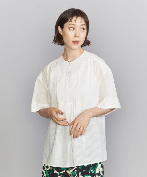 BEAUTY&YOUTH UNITED ARROWS(ビューティーアンドユースユナイテッドアローズ)の「コットンサッカー フロントボタン 5分袖 ブラウス -ウォッシャブル-(シャツ/ブラウス・レディース・ブラック/ホワイト/ライム・FREE)」の11枚目の写真