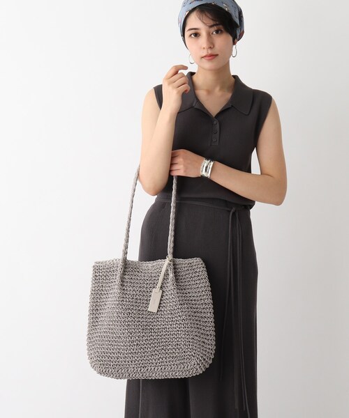 OPAQUE.CLIP(オペークドットクリップ)の「◆雑材ペーパーかぎ編みトートバッグ(トートバッグ・レディース・ベージュ/グレー/ブラック系1/ベージュ系1・00)」の3枚目の写真