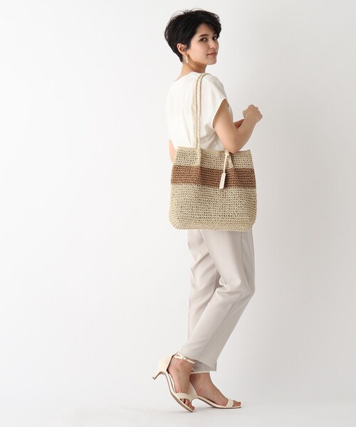 OPAQUE.CLIP(オペークドットクリップ)の「◆雑材ペーパーかぎ編みトートバッグ(トートバッグ・レディース・ベージュ/グレー/ブラック系1/ベージュ系1・00)」の13枚目の写真