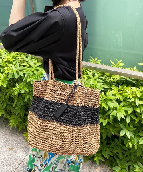 OPAQUE.CLIP(オペークドットクリップ)の「◆雑材ペーパーかぎ編みトートバッグ(トートバッグ・レディース・ベージュ/グレー/ブラック系1/ベージュ系1・00)」の2枚目の写真