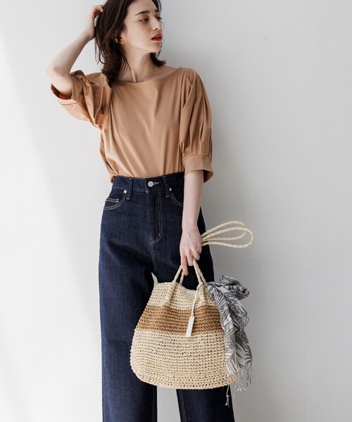 OPAQUE.CLIP(オペークドットクリップ)の「◆雑材ペーパーかぎ編みトートバッグ(トートバッグ・レディース・ベージュ/グレー/ブラック系1/ベージュ系1・00)」の1枚目の写真