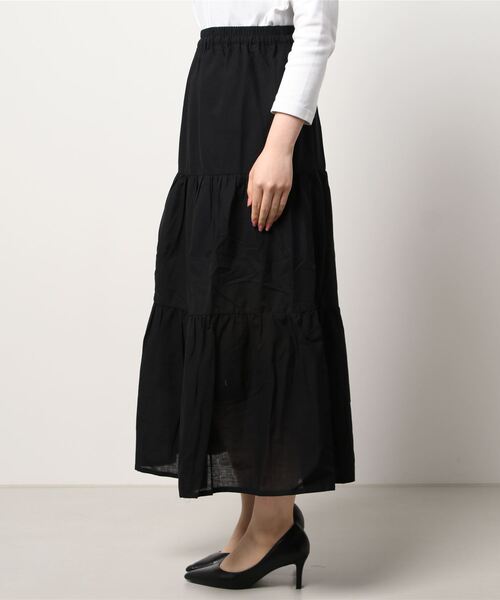Lugnoncure（ルノンキュール）の「麻混ティアードスカート（スカート・レディース・オフホワイト/ホワイト/ブラック・ﾌﾘ-）」の4枚目の写真