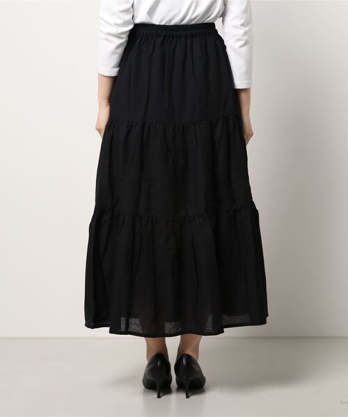 Lugnoncure（ルノンキュール）の「麻混ティアードスカート（スカート・レディース・オフホワイト/ホワイト/ブラック・ﾌﾘ-）」の5枚目の写真