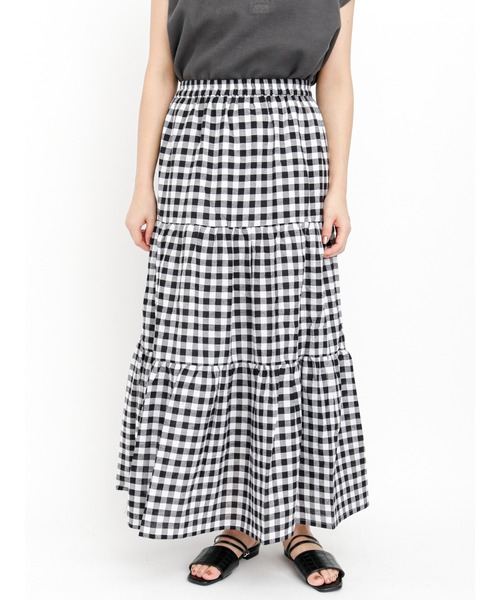 Lugnoncure（ルノンキュール）の「麻混ティアードスカート（スカート・レディース・オフホワイト/ホワイト/ブラック・ﾌﾘ-）」の2枚目の写真