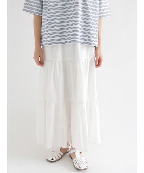 Lugnoncure（ルノンキュール）の「麻混ティアードスカート（スカート・レディース・オフホワイト/ホワイト/ブラック・ﾌﾘ-）」の3枚目の写真