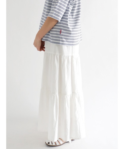 Lugnoncure（ルノンキュール）の「麻混ティアードスカート（スカート・レディース・オフホワイト/ホワイト/ブラック・ﾌﾘ-）」の9枚目の写真