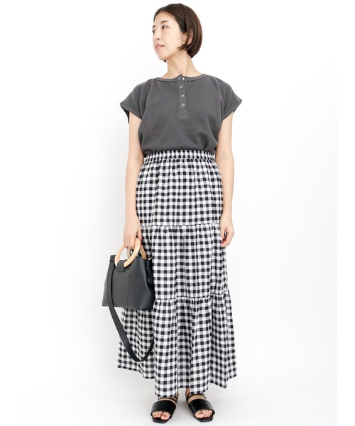 Lugnoncure（ルノンキュール）の「麻混ティアードスカート（スカート・レディース・オフホワイト/ホワイト/ブラック・ﾌﾘ-）」の6枚目の写真