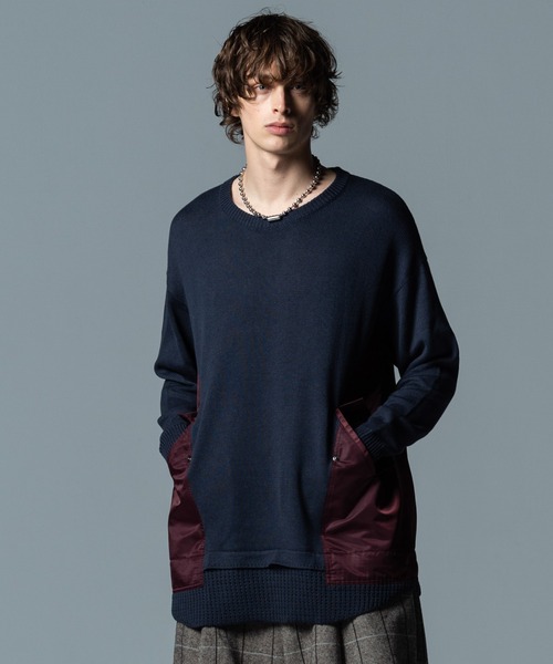 glamb（グラム）の「Military Remake Knit / ミリタリーリメイクニット（ニット/セーター・メンズ・ブラック×カーキ/ネイビー系・M/L/S）」の2枚目の写真