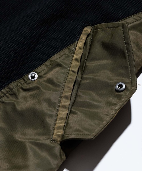 glamb（グラム）の「Military Remake Knit / ミリタリーリメイクニット（ニット/セーター・メンズ・ブラック×カーキ/ネイビー系・M/L/S）」の8枚目の写真