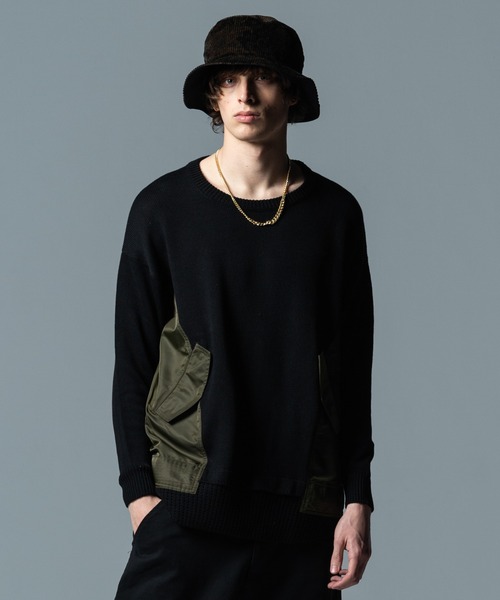 glamb（グラム）の「Military Remake Knit / ミリタリーリメイクニット（ニット/セーター・メンズ・ブラック×カーキ/ネイビー系・M/L/S）」の11枚目の写真