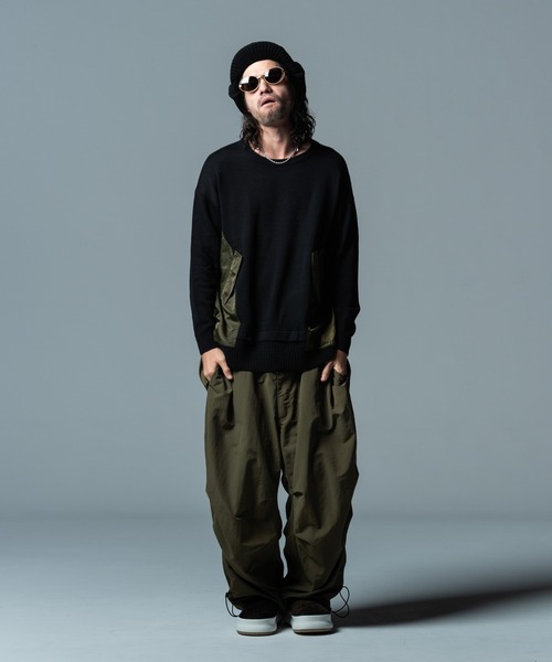 glamb（グラム）の「Military Remake Knit / ミリタリーリメイクニット（ニット/セーター・メンズ・ブラック×カーキ/ネイビー系・M/L/S）」の13枚目の写真