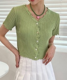 by muni:r | ウェーブリブ半袖カーディガン(ニット/セーター)