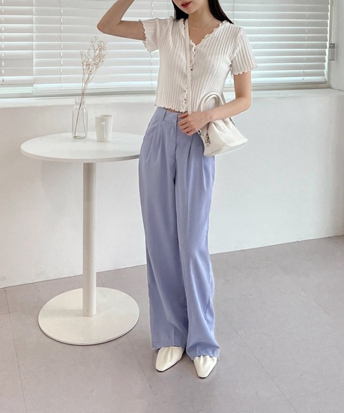 by muni:r（バイ ムニール）の「ウェーブリブ半袖カーディガン（ニット/セーター・レディース・ブラック/ピンク/イエロー/ブルー/グリーン/アイボリー・FREE）」の11枚目の写真