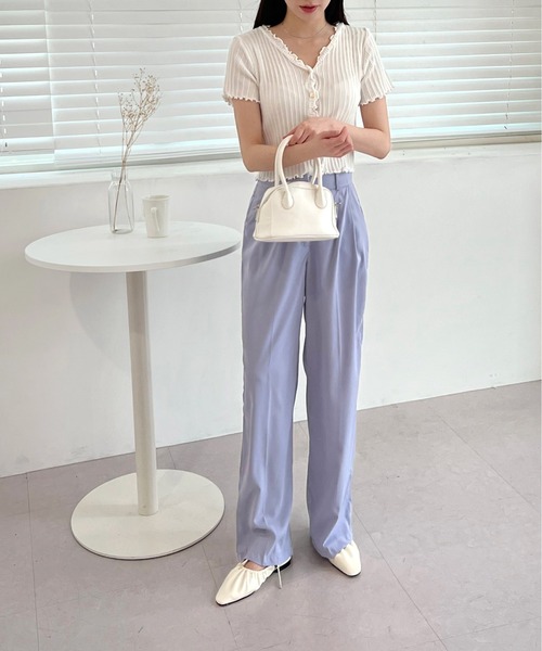 by muni:r（バイ ムニール）の「ウェーブリブ半袖カーディガン（ニット/セーター・レディース・ブラック/ピンク/イエロー/ブルー/グリーン/アイボリー・FREE）」の14枚目の写真