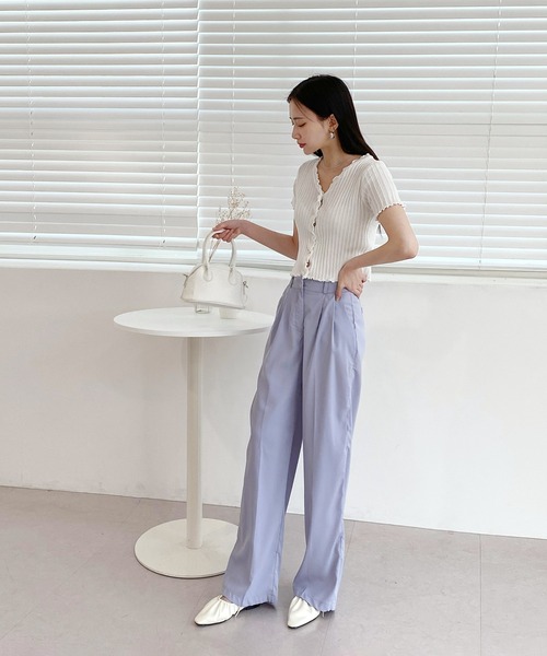 by muni:r（バイ ムニール）の「ウェーブリブ半袖カーディガン（ニット/セーター・レディース・ブラック/ピンク/イエロー/ブルー/グリーン/アイボリー・FREE）」の15枚目の写真