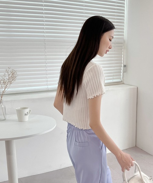 by muni:r（バイ ムニール）の「ウェーブリブ半袖カーディガン（ニット/セーター・レディース・ブラック/ピンク/イエロー/ブルー/グリーン/アイボリー・FREE）」の19枚目の写真