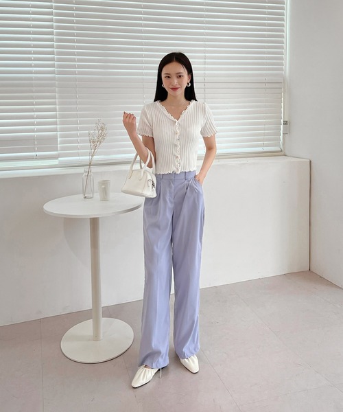 by muni:r（バイ ムニール）の「ウェーブリブ半袖カーディガン（ニット/セーター・レディース・ブラック/ピンク/イエロー/ブルー/グリーン/アイボリー・FREE）」の22枚目の写真