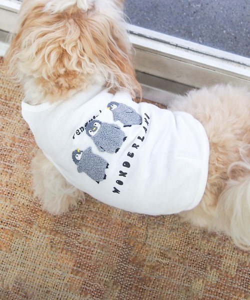 AS KNOW AS plus（アズノゥアズプラス）の「●3匹ぽこぽこ刺繍アニマルＴシャツ　ワンちゃん服（ペットウェア・レディース・オフホワイト/ブルー/オートミール/スミクロ・S/M/L）」の20枚目の写真