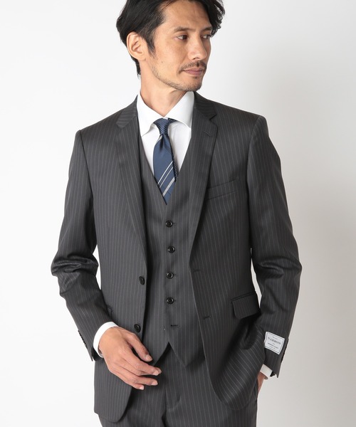 CROWDED CLOSET（クラウデッドクローゼット）の「TW ストライプ柄スーツ/別売りベストあり/2ピースビジネスセットアップスーツ/ドレス（スーツセット・メンズ・ネイビー/グレー・01/02/03/04）」の7枚目の写真