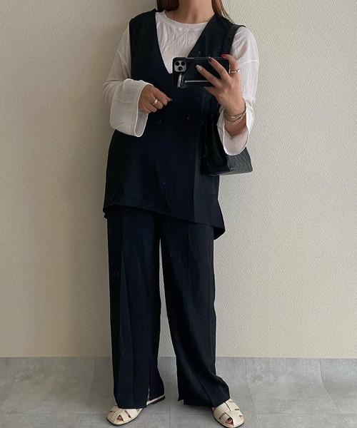 La-gemme（ラジェム）の「Vネックセットアップ（セットアップ・レディース・キナリ/ベージュ/グリーン/ブラック/モスグリーン/ブラウン・M/L）」の18枚目の写真