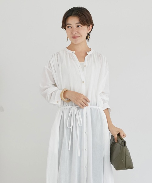 セール】ウエスト紐付きボイルシャツワンピース（シャツ