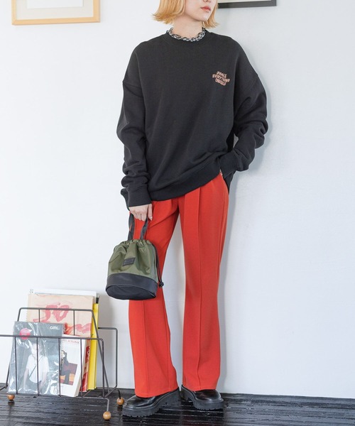 PBLIM（ページボーイリム）の「PAGEBOYLIM/イージーストレートパンツ（スラックス・レディース・パープル/オレンジ/レオパード・FREE）」の5枚目の写真