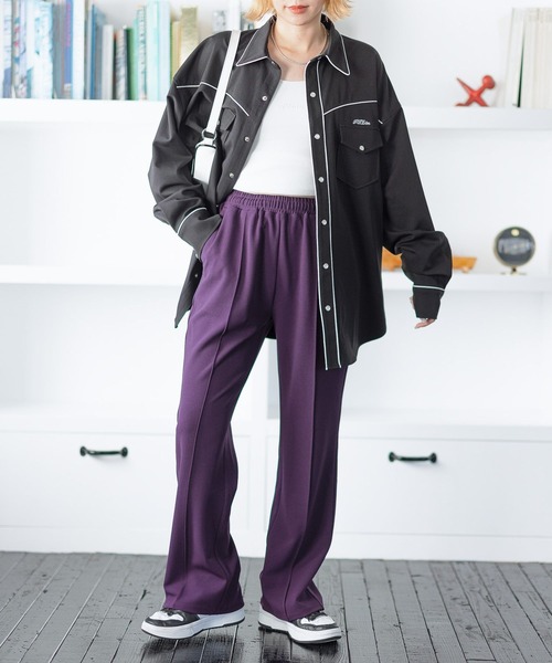 PBLIM（ページボーイリム）の「PAGEBOYLIM/イージーストレートパンツ（スラックス・レディース・パープル/オレンジ/レオパード・FREE）」の20枚目の写真